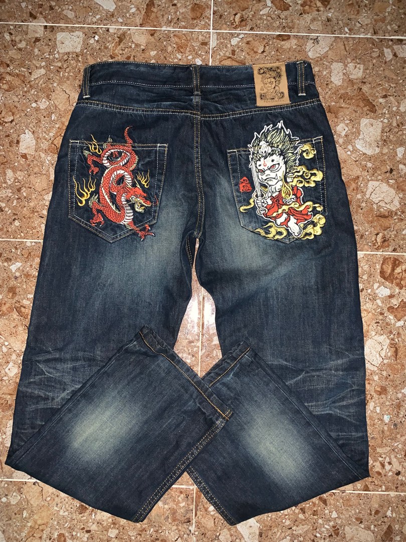 Jizo Japanese embroidered jeans, Men's Fashion, Bottoms, Jeans on Carousell