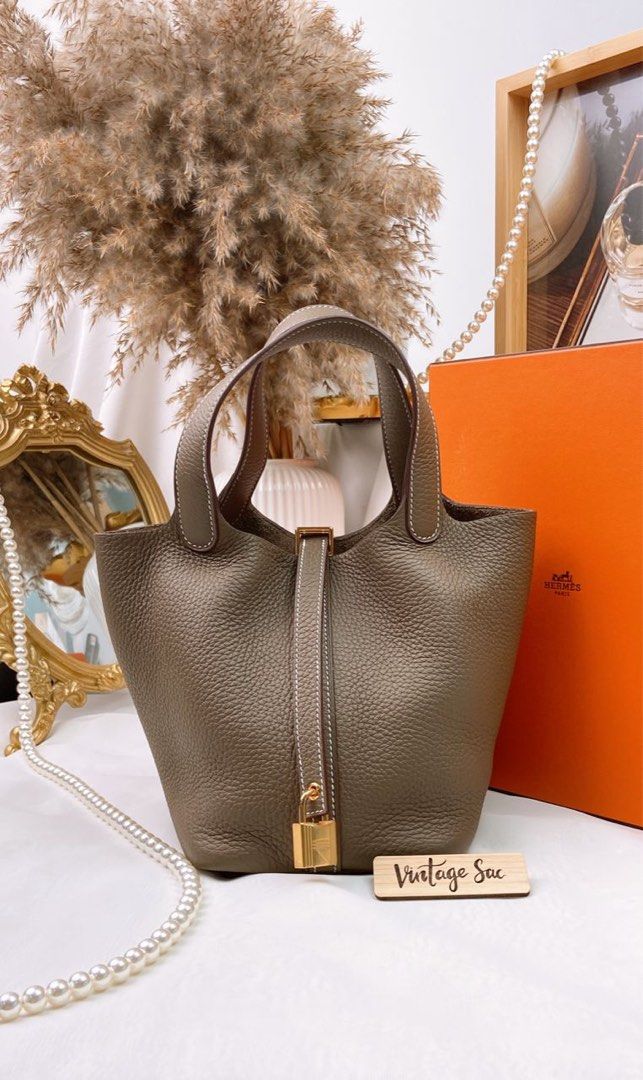 Hermes Picotin 18 in Etoupe Clemence Leather GHW