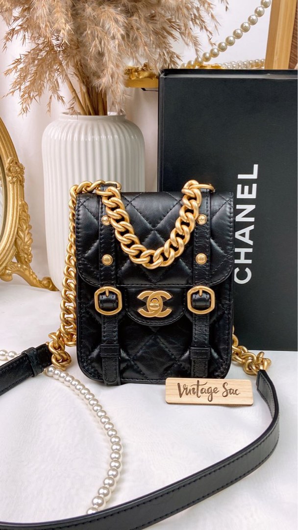 Chanel Mini Messenger (Grained Calfskin In Black and Gold Toned metal)