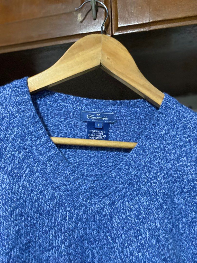 Knitted Sweaters Unisex Embroidered Faconnable Blue Soft merino