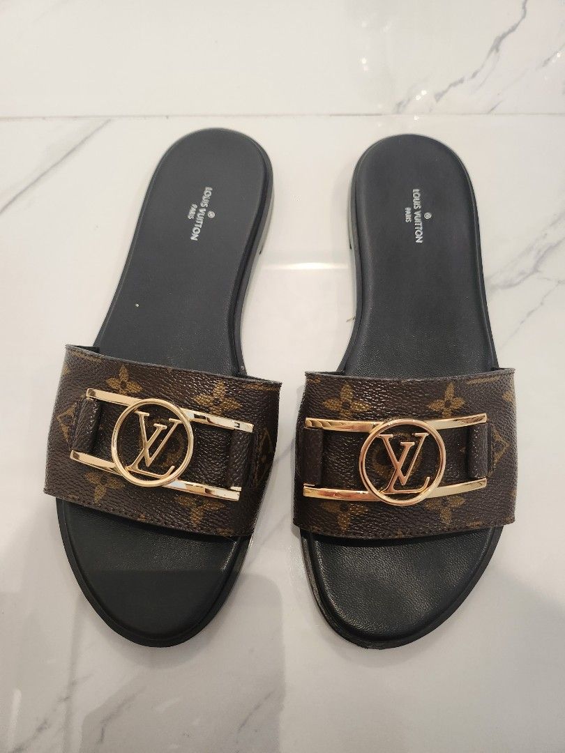 LV Lock it Flat Mule, Women's Fashion, Footwear, Sandals on Carousell