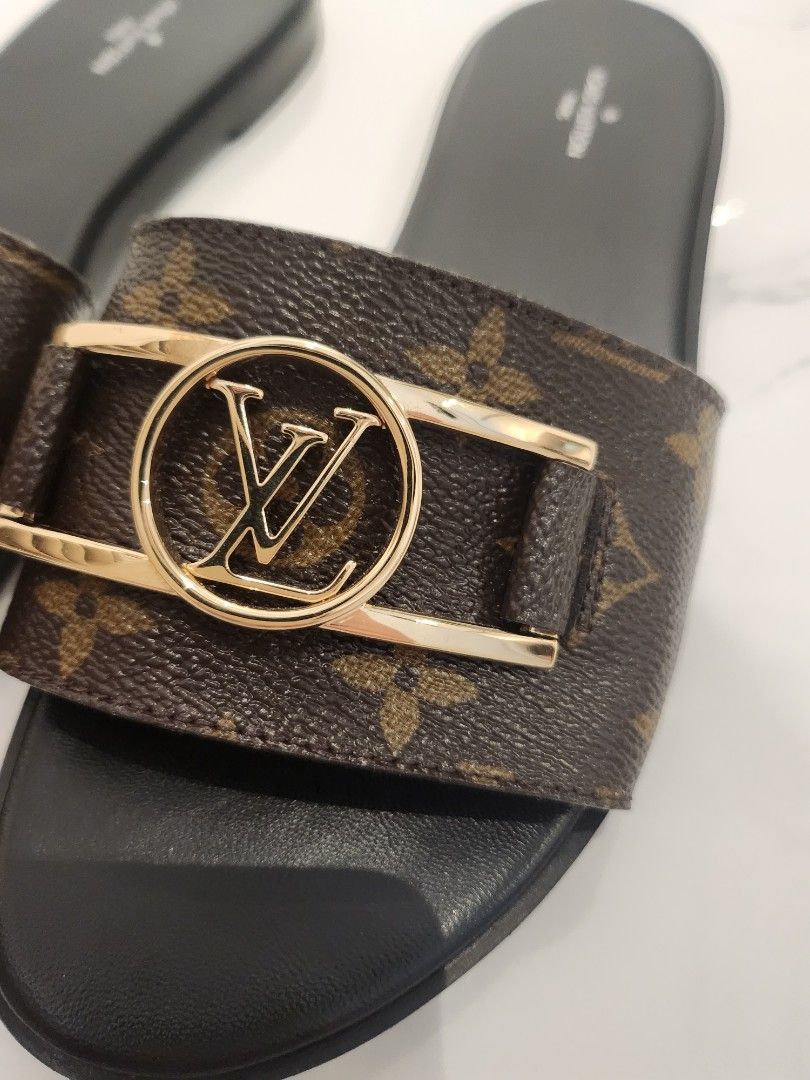 Louis Vuitton LV Women Lock It Flat Mule Black Raffia Calf Leather
