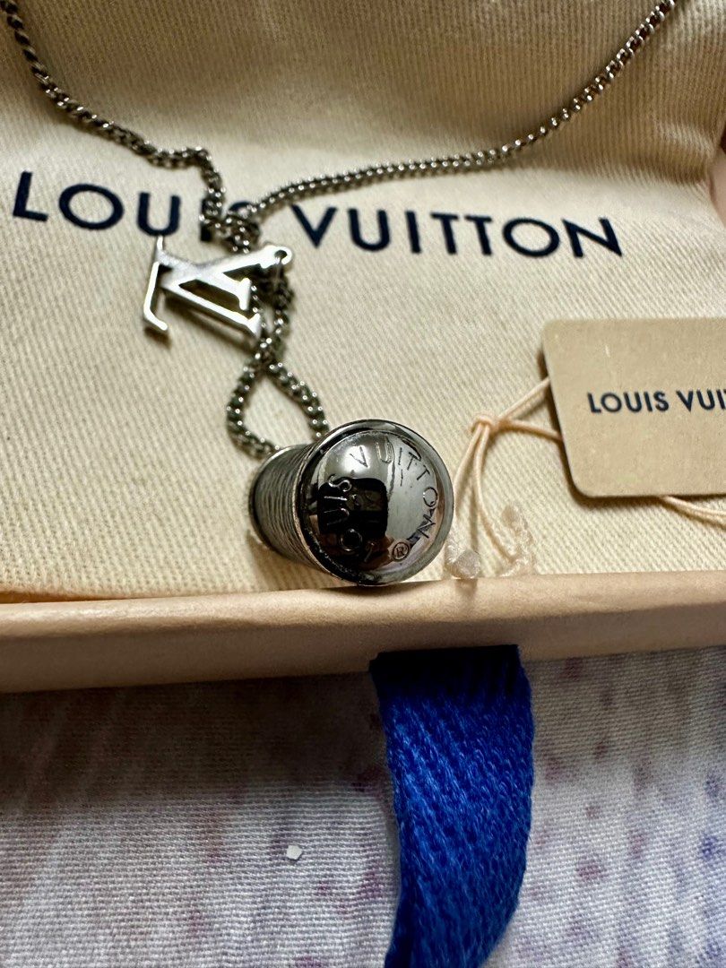 Authenticated Used Louis Vuitton Monogram Eclipse Collier Charm Necklace  M63641 Silver Metal PVC Women's LOUIS VUITTON 
