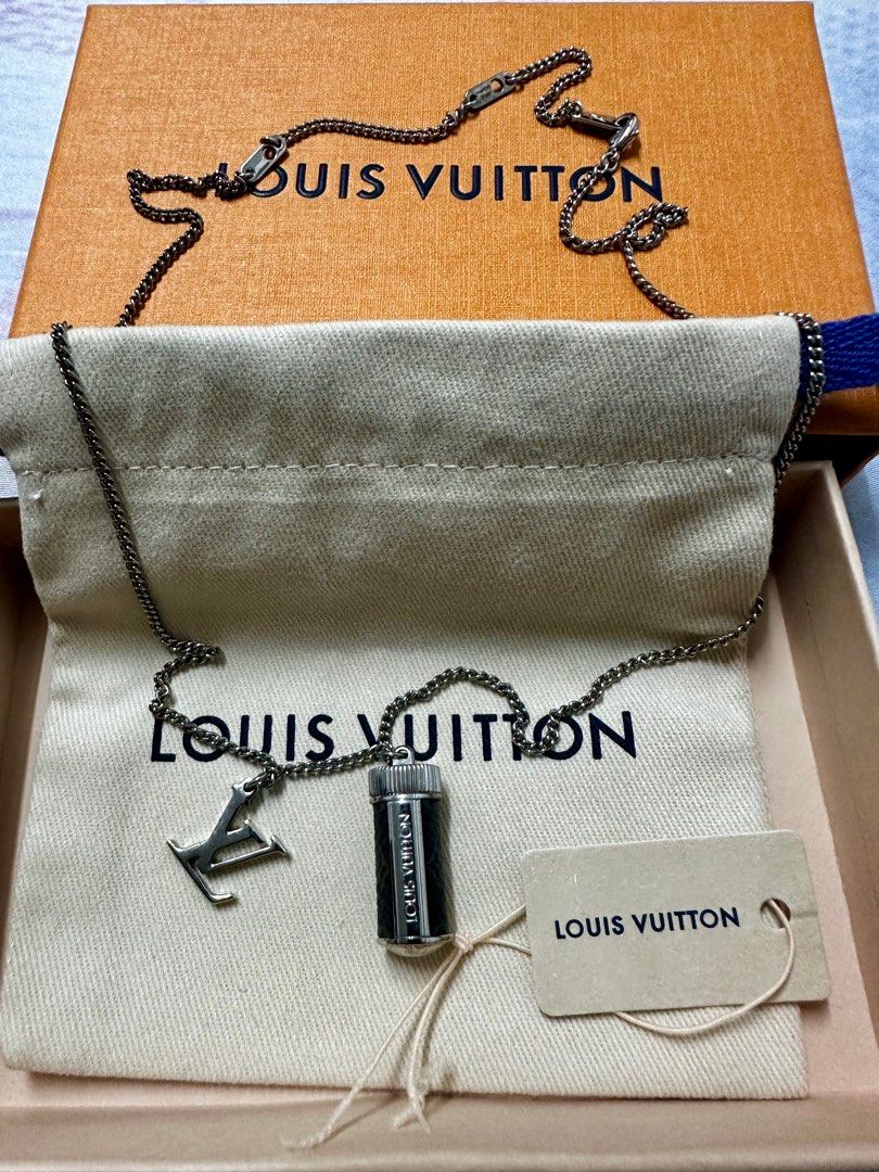 Authenticated Used Louis Vuitton Monogram Eclipse Collier Charm Necklace  M63641 Silver Metal PVC Women's LOUIS VUITTON 