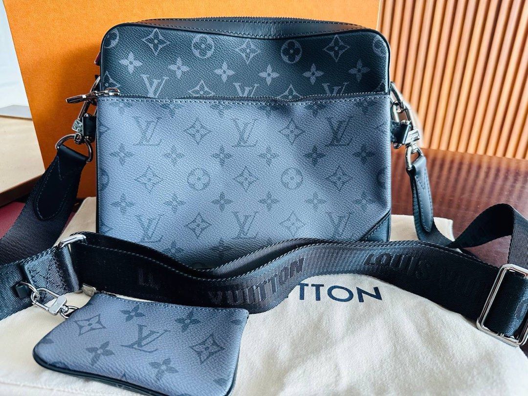 Louis Vuitton Trio Messenger Bag Eclipse Canvas Black Grey Cloth