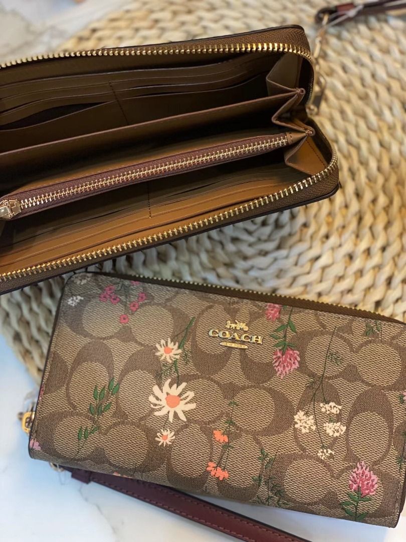 Coach Long Zip Around Wallet in Signature Canvas with Wildflower Print