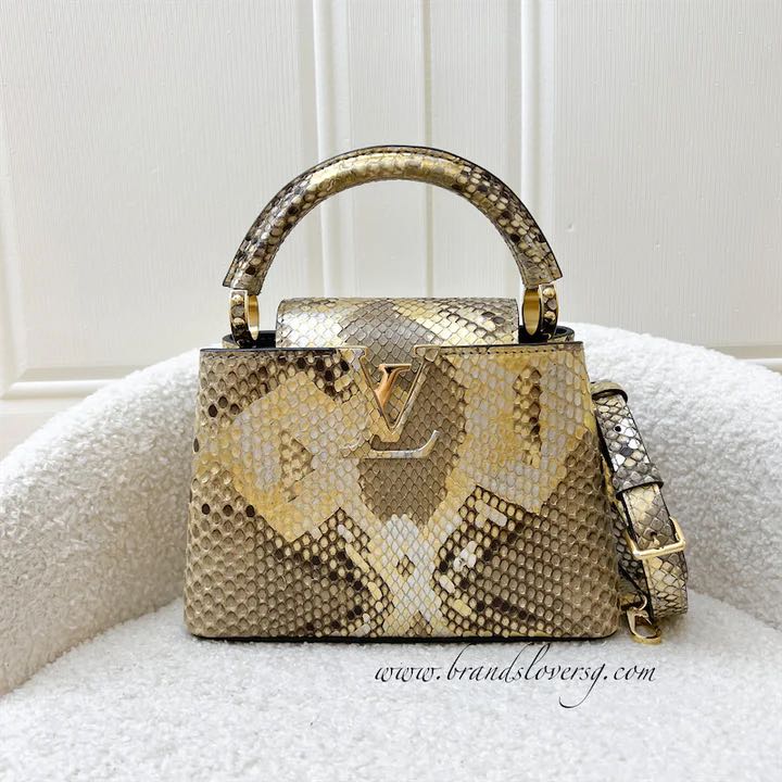 LV Capucines Mini in Gold and Silver Python Skin and LGHW, Luxury