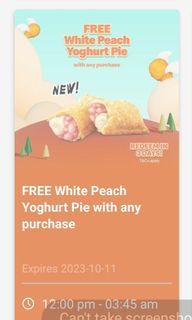 MCDONALD FREE WHITE PEACH YOGHURT PIE  WITH ANY PURCHASE