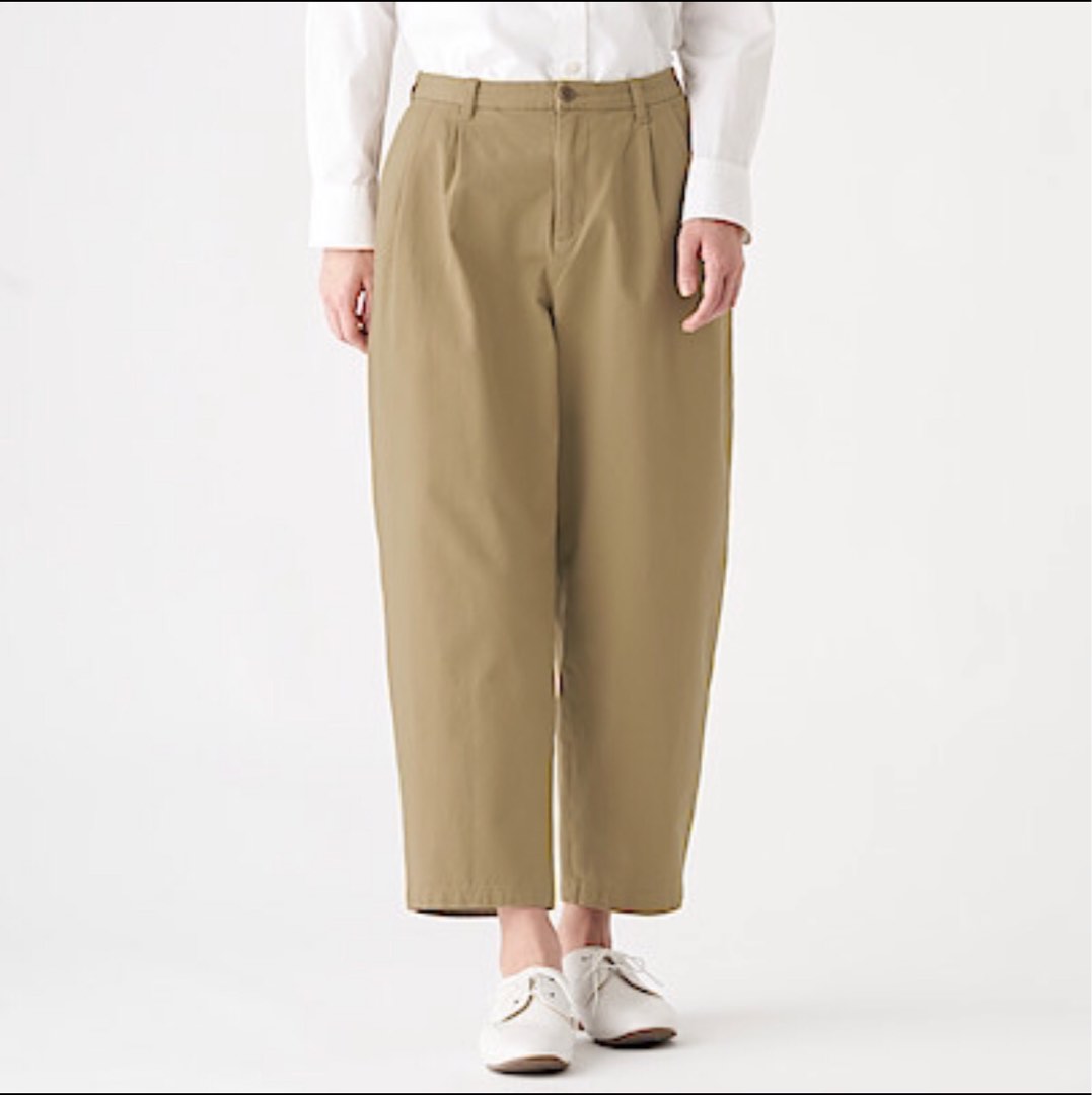 Muji Stretch Chino Tuck Wide Pants, Women's Fashion, Bottoms, Other ...