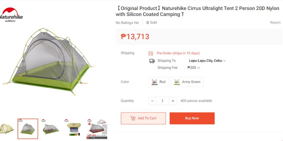 NatureHike Cirrus Ultralight Tent 2P, Sports Equipment, Hiking