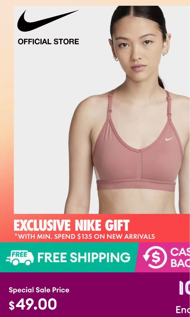 Nike women’s Indy light support Padded V-neck Sports Bra - Pink