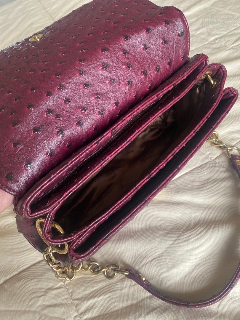 Ostrich leather ESQ by Esquire Bag in plum, Luxury, Bags & Wallets on