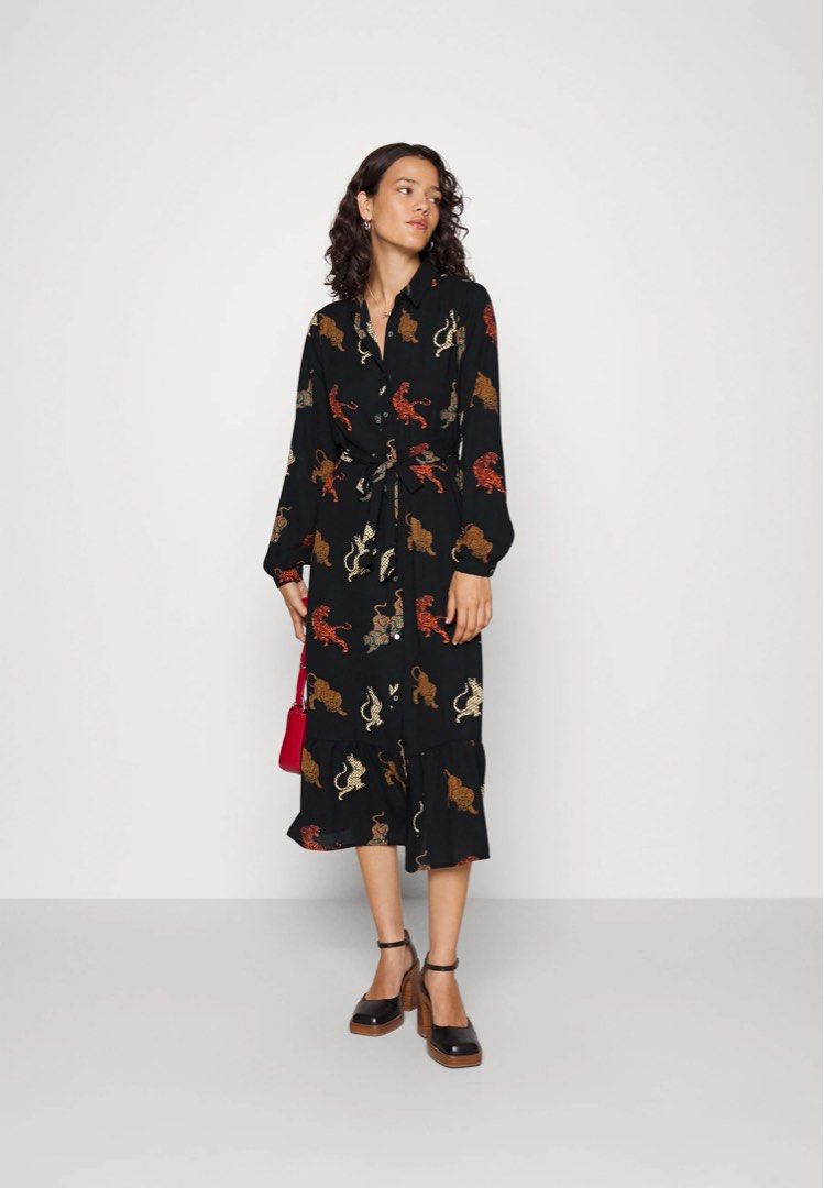 plain black midi shirt dress, Women's Fashion, Dresses & Sets, Dresses