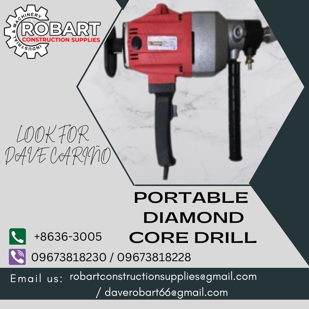 PORTABLE DIAMOND CORE DRILL (Category: Construction Tools & Equipment) located in Caloocan City. Submitted by gabo. (Listing ID 1259520467, Image 1). Description: SALE❗❗❗ SALE❗❗❗ SALE❗❗❗ PORTABLE DIAMOND CORE DRILL CAPACITY: 160MM RATED POWER: 2000W VOLTAGE: 220V/60HZ LOOK FOR: Dave T. Cariño Email: daverobart66@gmail.com 0 9 6 7 3 8 1 8 2 2 8 / 0 9 6 7 3 8 1 8 2 3 0 7 7 4 6 - 6 2 4 8 / 7 0 0 2 - 2 8 7 2 / 8 6 3 6 - 3 0 0 5 𝑹𝑶𝑩𝑨𝑹𝑻 𝑪𝑶𝑵𝑺�