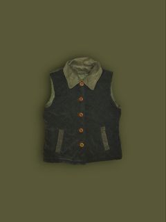 Quilted Corduroy & Satin Army Green Vest 17x23