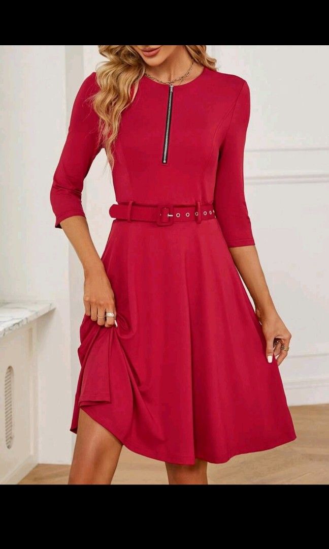 Red dress with belt Women s Fashion Dresses Sets Dresses on