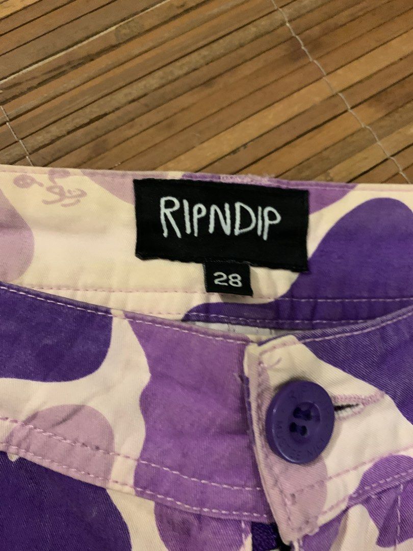 RipNDip Nermal Camo Cargo Pants Purple Camo, Fesyen Pria, Pakaian