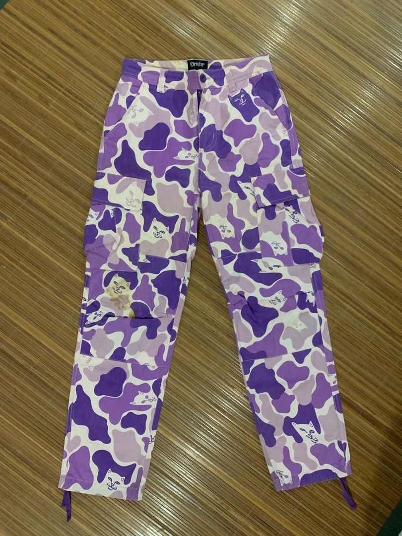 RipNDip Nermal Camo Cargo Pants Purple Camo, Fesyen Pria, Pakaian