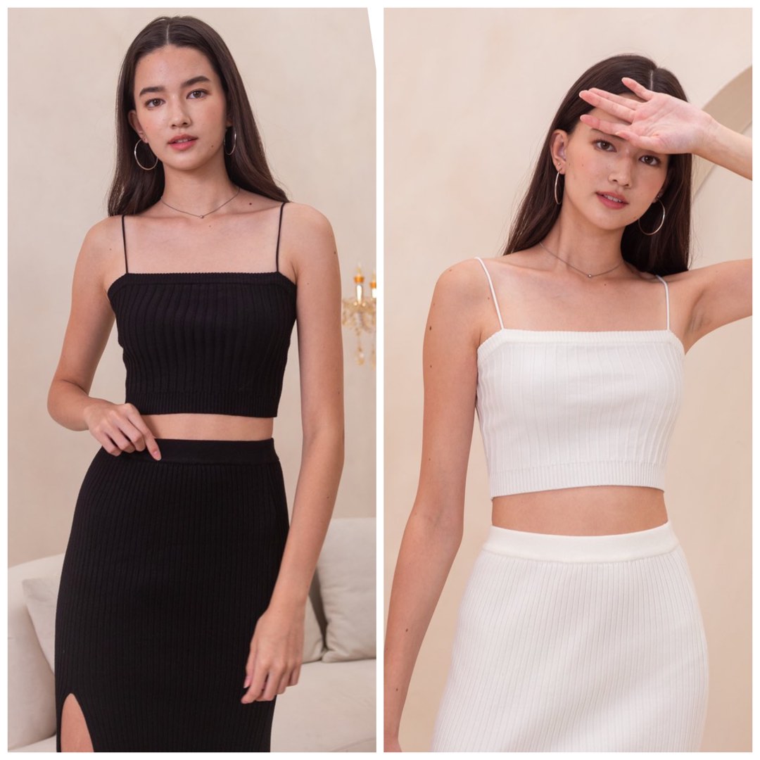 (S) Mikayla, Au naturel knit crop top in black and white, Women's