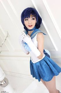 Sailor Moon Cosplay Sailor Mercury Blue Default Costume Wig Set