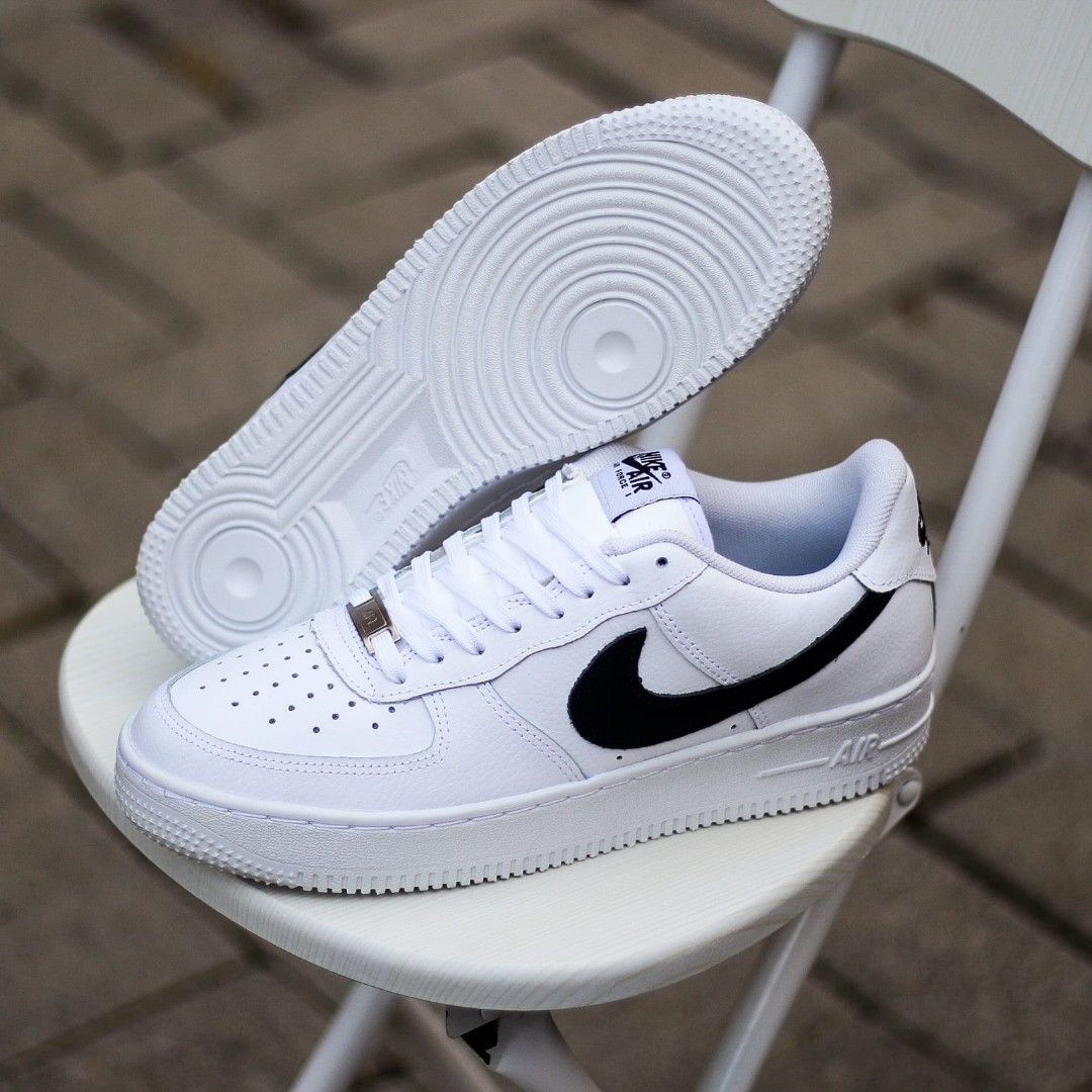Sepatu Nike Air Force One White Strip Black Original
