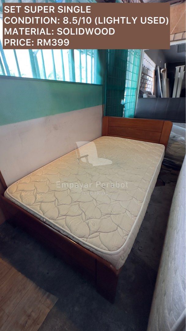 SET SUPER SINGLE BED + MATTRESS, Furniture & Home Living, Furniture