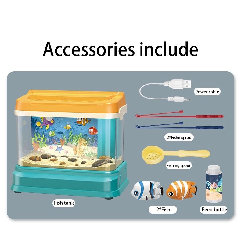 Simulated Fishing Feeding Fish Tank Toy with Music Light and Water