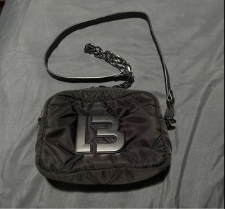 Bimba Y Lola, Bags, Padded Nylon Crossbody Bag In Black Small Model With  Long Chain Strap