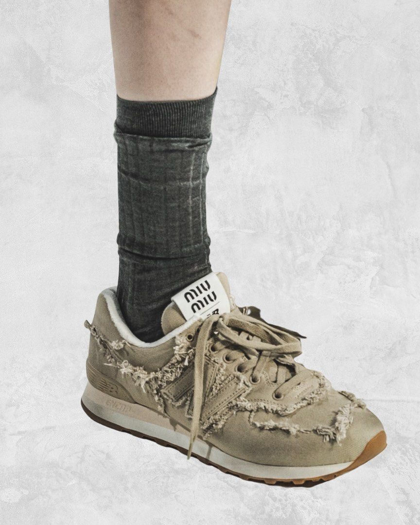 SS22 Miu Miu for New Balance Frayed 574 Reworked Runners