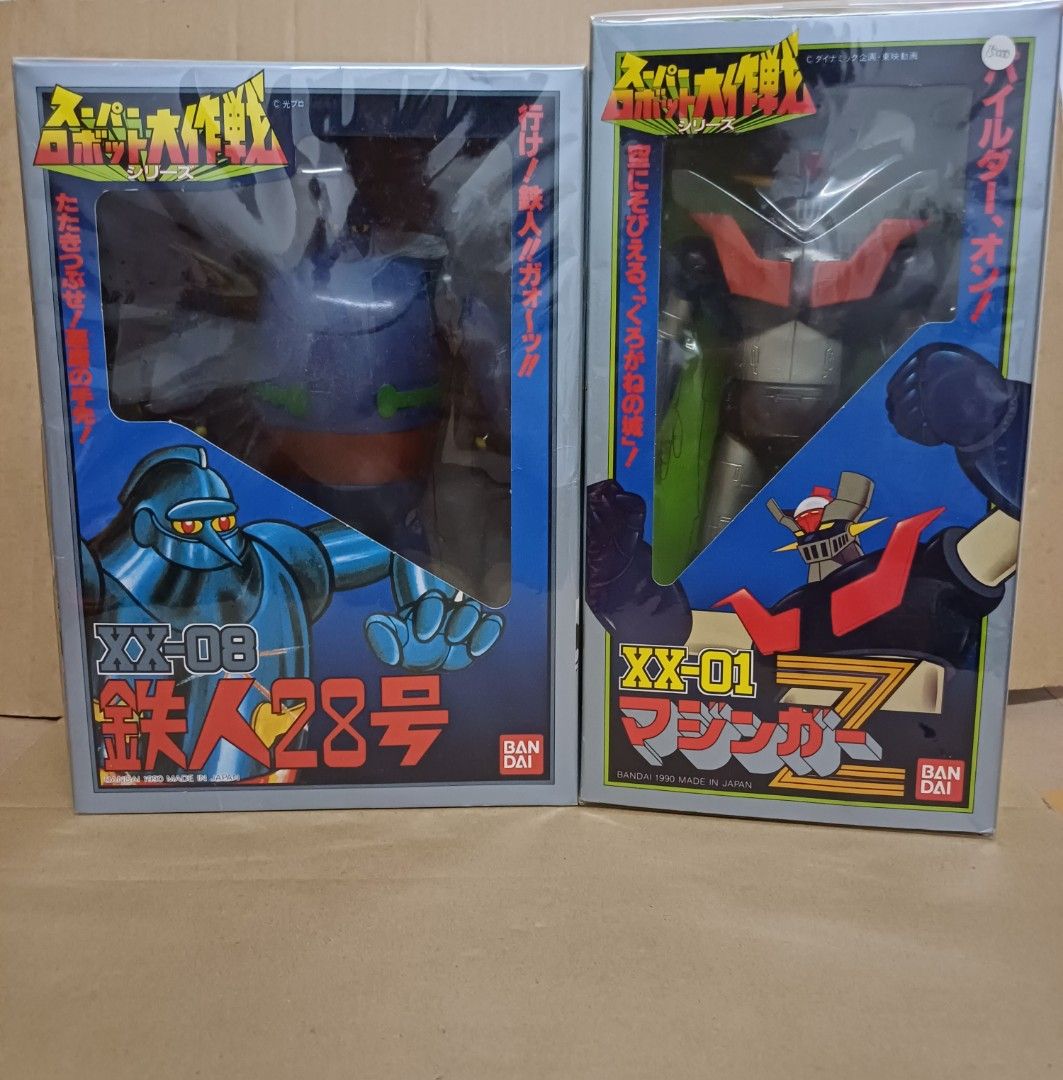 SUPER ROBOT WARS taisen XX-01 Great Mazinger Z Tetsujin 28 XX-08 Bandai Made in Japan Figure (Category: Toy Figures) located in Singapore. Submitted by kittyleekityin (Listing ID 1259546169, Image 1). Description: Brand New in Box Made in Japan Individual @ $235 each XX-01 Mazinger Z 21cm (H) XX-08 Tetsujin 28 20cm (H).