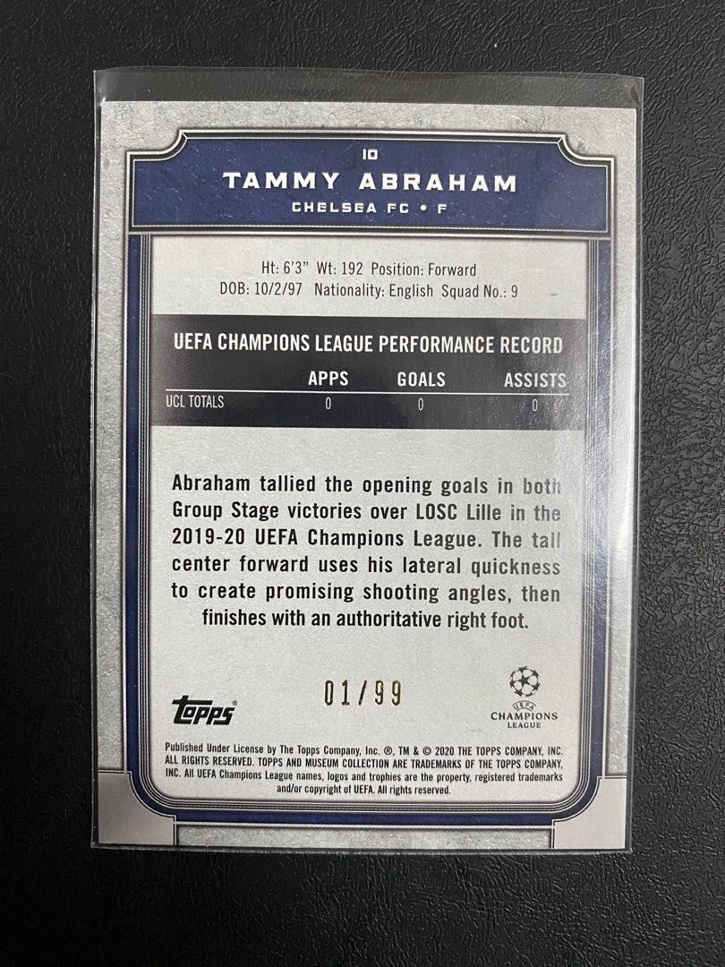 Tammy Abraham Topps Museum #1/99, Hobbies & Toys, Toys & Games on Carousell