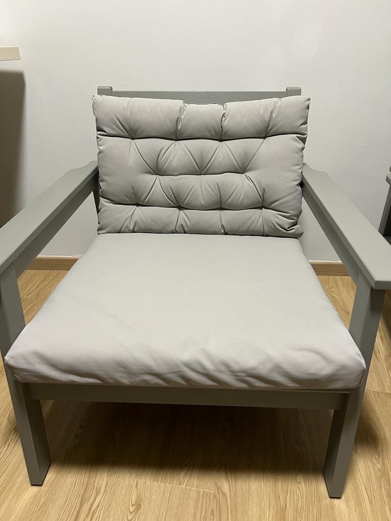 Two comfy chairs with cushions - Grey color, Furniture u0026 Home Living,  Furniture, Chairs on Carousell