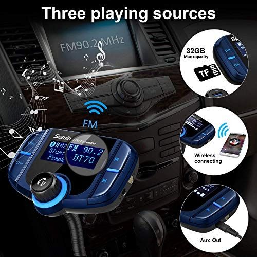 upgrade Version) Car Bluetooth FM Transmitter, Wireless Radio Adapter  Hands-free Kit with 1.7 Inch Display, QC3.0 and Smart 2.4A USB Ports, AUX  Output, TF Card Mp3 Player(Blue), Computers & Tech, Parts 