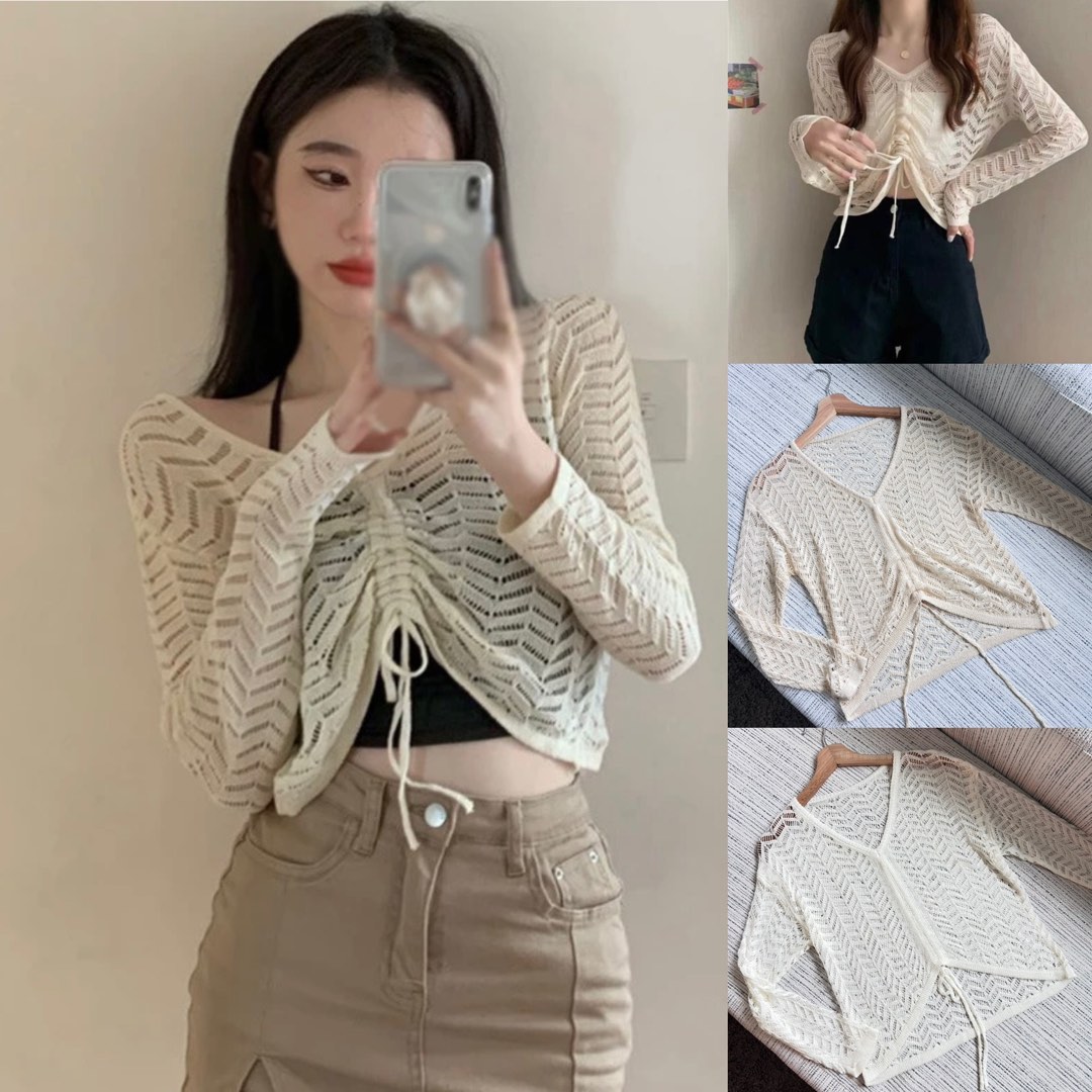 Oversized Lazy V Neck Long Sleeve Knit Top main image 1