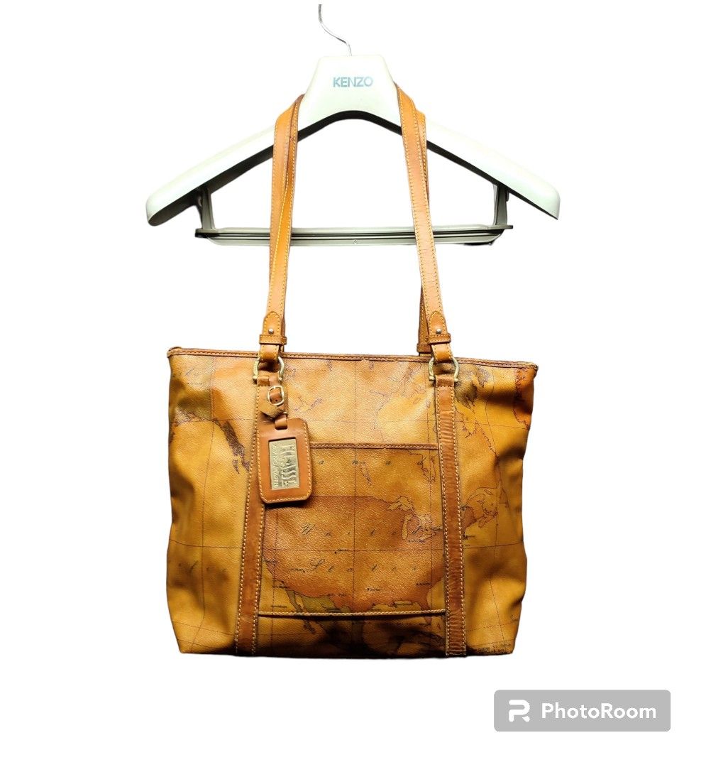 Alviero Martini 1A Classe Brown Geo Print Canvas and Leather