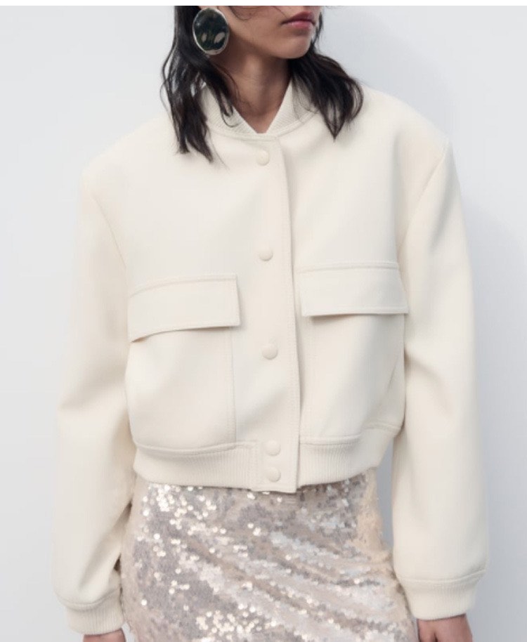 White cropped top bomber jacket