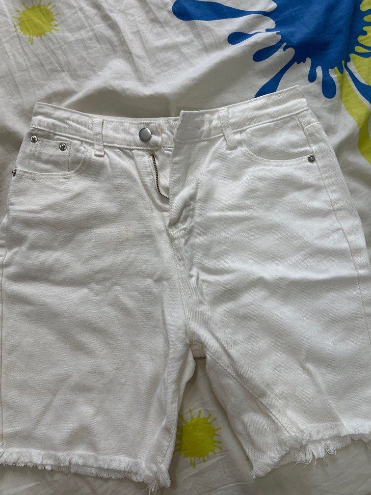 White Denim Biker Short Women s Fashion Bottoms Shorts on Carousell