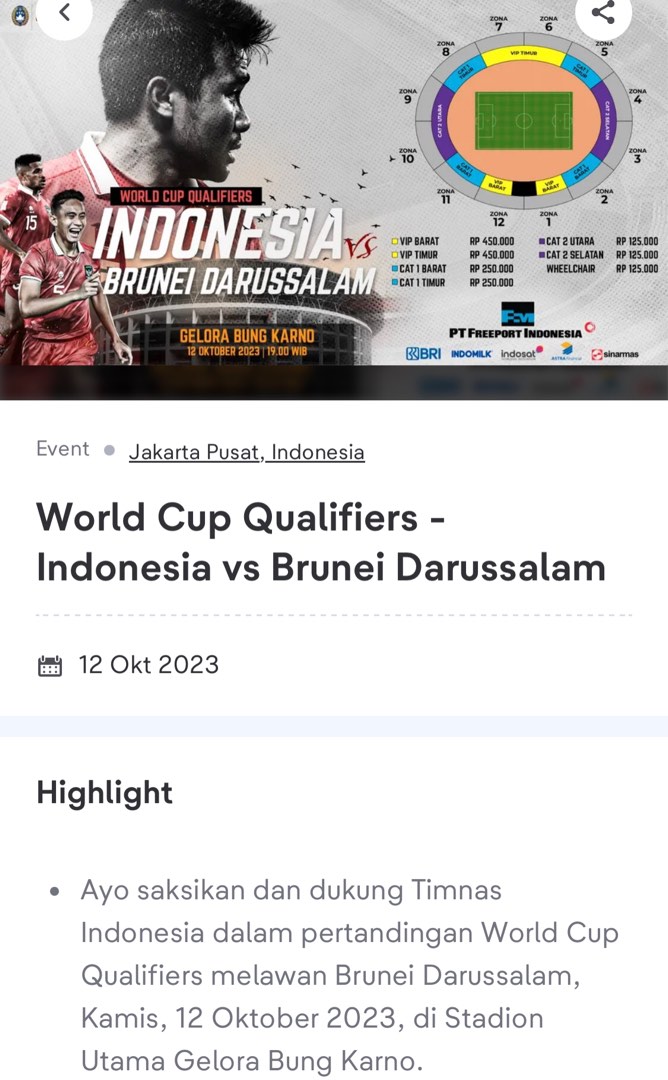 World Cup indonesia vs brunei, Tiket & Voucher, Tiket Acara di Carousell