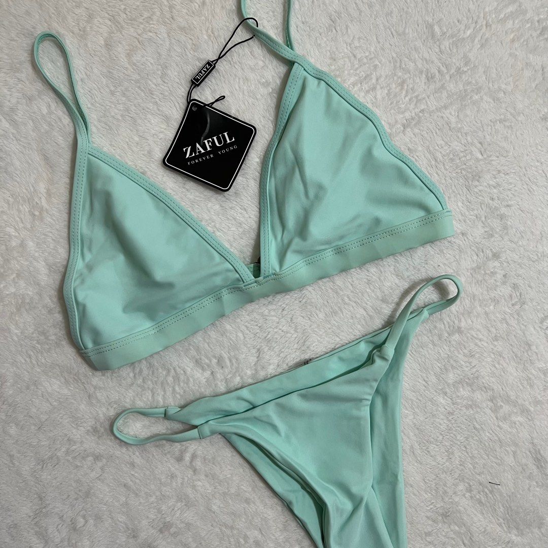 Zaful Light Green Triangle Two Piece Bikini / Swimsuit (Category: Bikinis & Swimsuits) located in Dasmarinas. Submitted by fancy_styleph (Listing ID 1259551453, Image 2). Description: Size: Small.