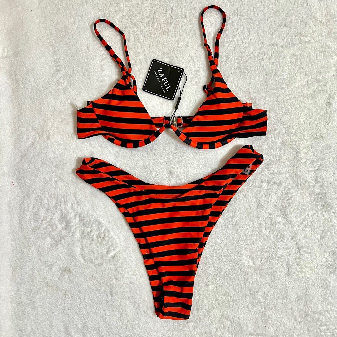 Zaful Red Stipes Underwire Two Piece Bikini / Swimsuit (Category: Bikinis & Swimsuits) located in Dasmarinas. Submitted by fancy_styleph (Listing ID 1259552299, Image 1). Description: Size: Small ❗️BUY 3 for 500PHP❗️ ❗️BUY 4 for 600PHP❗️.