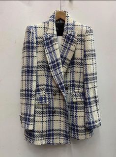 Zara Check Double Breasted Blazer