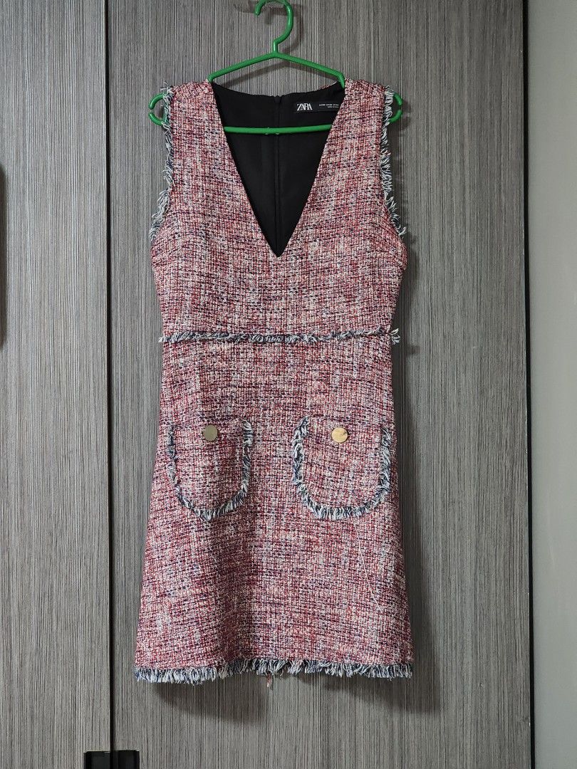 zara pink tweed dress ZARA WOMAN PASTEL PINK TEXTURED MIDI DRESS TWEED SIZE XS 2924/461 NWT SS23