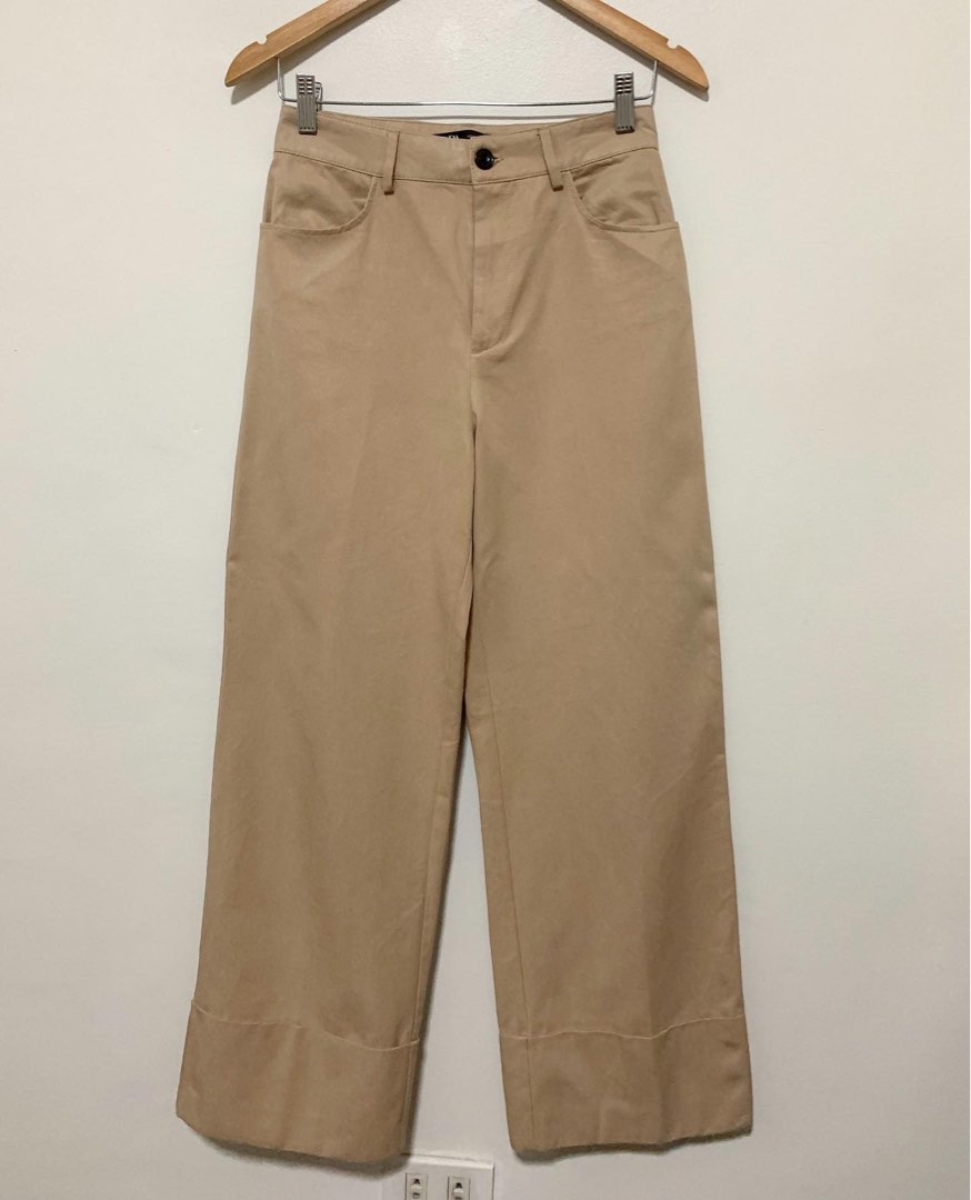 Zara wide leg khaki pants, Women's Fashion, Bottoms, Other Bottoms on