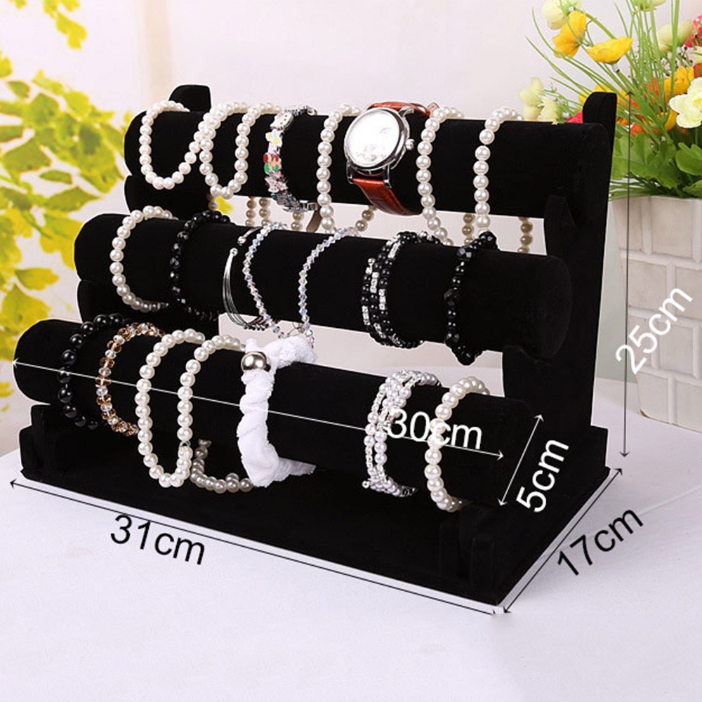 3 Tiers Bracelet Holder Velvet Detachable Jewelry Display Stand Storage  WHITE