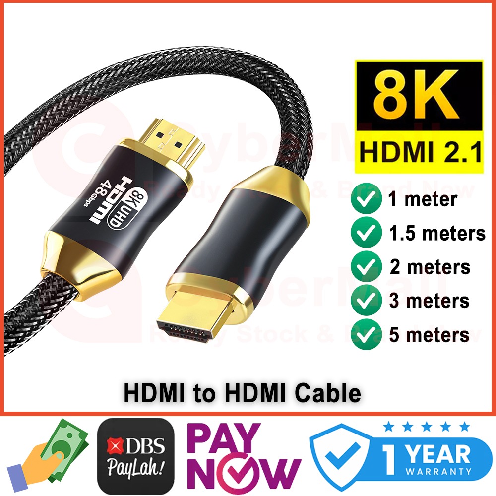8K HDMI to HDMI 2.1 Gold Plated Connectors TV Cable 8K/60Hz 4K/120Hz