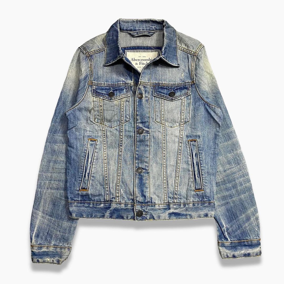 Abercrombie Fitch Body Crop Distressed Light Wash Denim Jacket