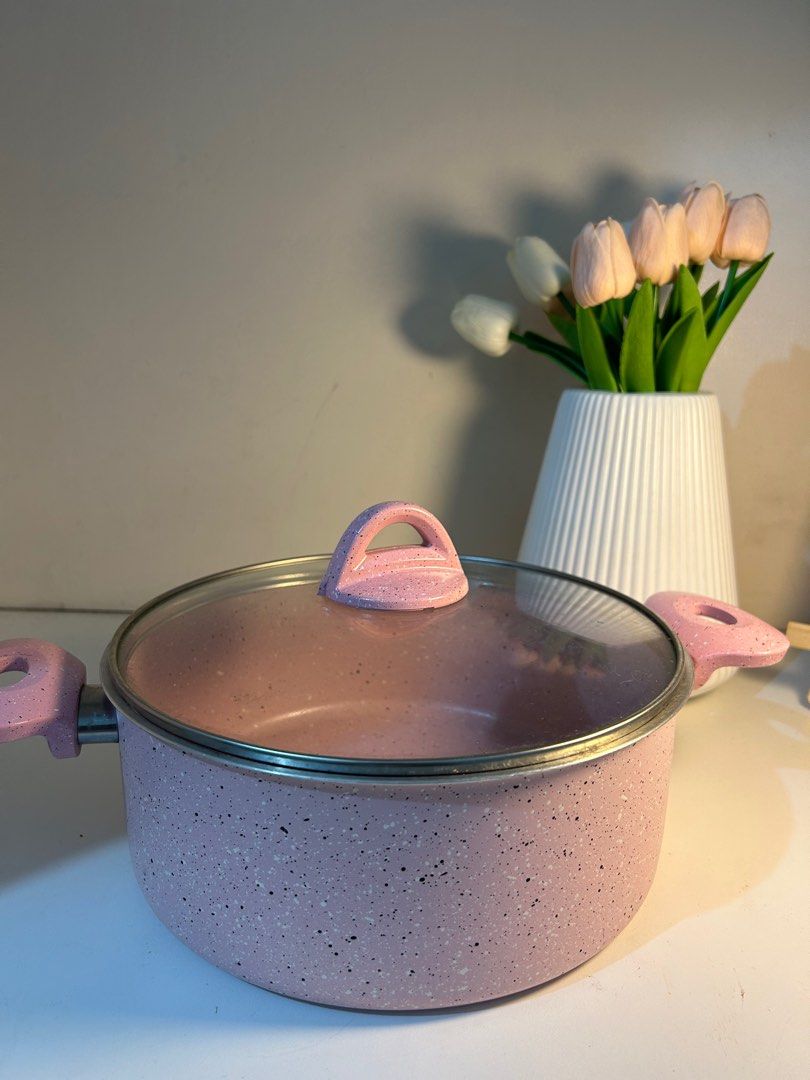 aesthetic non-stick cookware pan ⊱✿⊰ (Category: Cookware & Accessories) located in Manila. Submitted by 888saiz (Listing ID 1259745737, Image 1). Description: non-stick, made of granite, and cool handles !! 🩷🧺 the design is one of a kind. such a must-have piece !!.
