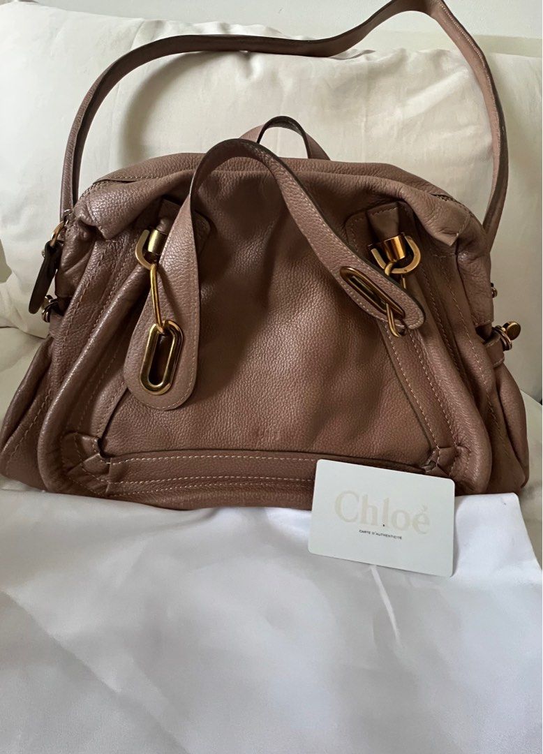 888 negotiable Year End SALE Authentic Chloe Paraty Medium Handbag with Strap in Mauve Pink Color and GHW