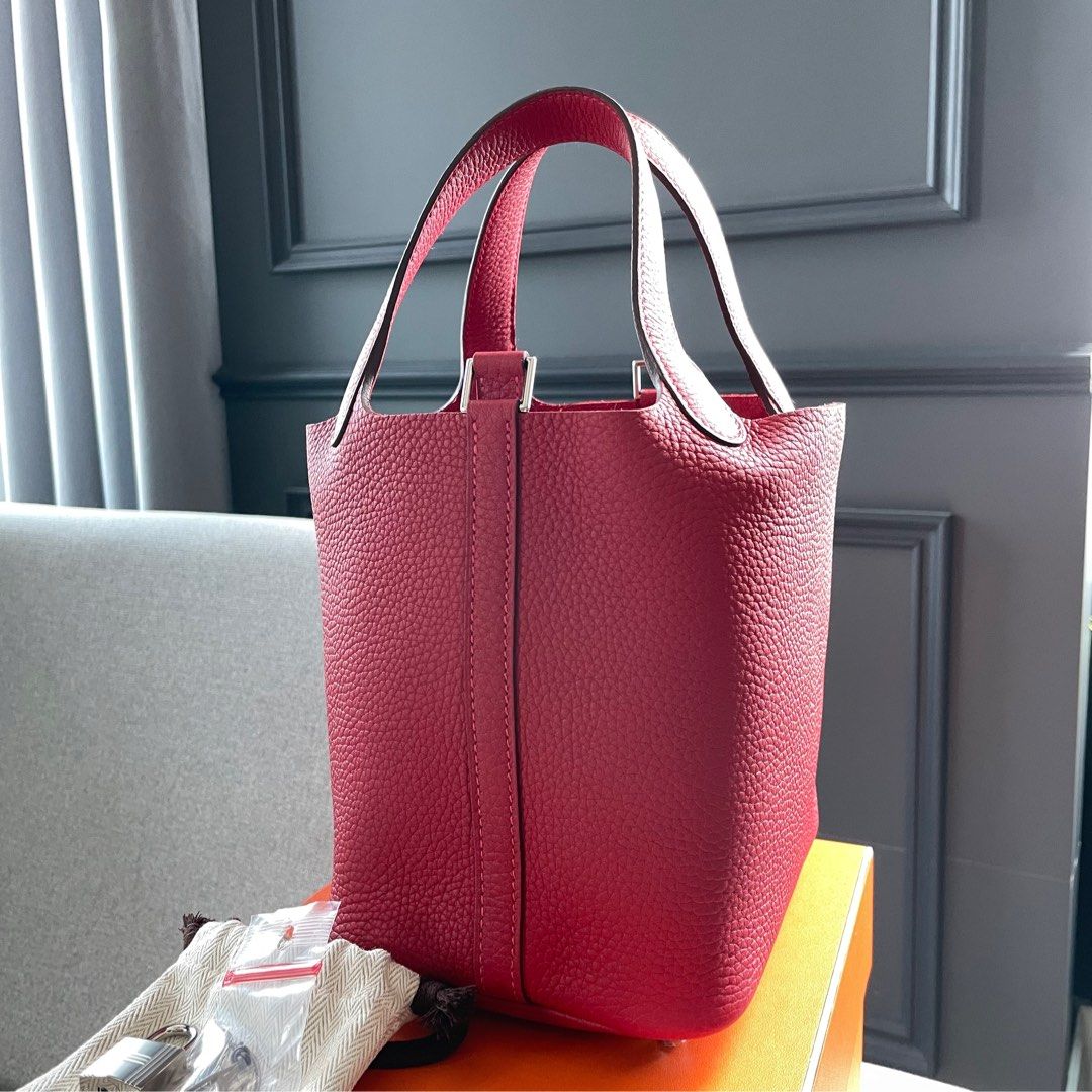 Hermes Picotin 22cm Red Clemence Leather with Palladium Plated