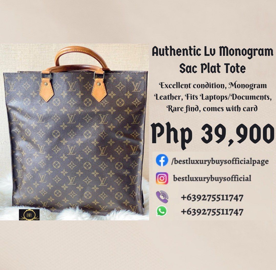 Authentic Louis Vuitton Lv Monogram Sac Plat Tote Bag, Luxury